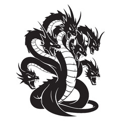 Primeval Hydra Deadly Sea Hybrid Outline Vector, Showing Its Many Dangerous Parts - hydra silhouette - hydra vector - silhouette of hydra

