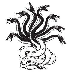 Darkened Hydra Sea Killer Depiction Outline, Looking Up from the Depths - hydra silhouette - hydra vector - silhouette of hydra - Hydra illustration
