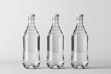 Detailed Picture of Three Realistic Glass Water Bottle Mockup
