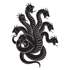 Powerful Hydra Mythical Sea Beast Outline Vector, Showing Its Strong Body and Sharp Claws - hydra silhouette - hydra vector - silhouette of hydra
