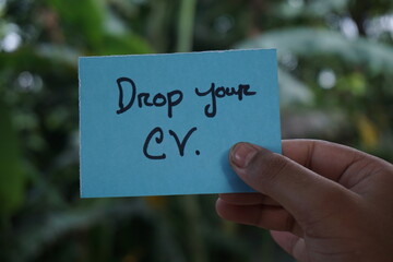 We are hiring trendy card post, Join our team recruiting message, Drop your CV sticky note message, Vacancy here icon