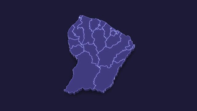 3D Animated Political Map with French Guiana Outline Highlighted.