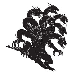 Fototapeta premium Fearsome Dark Hydra Multi-Headed Serpent with Sharp Teeth Silhouette Outline - hydra silhouette - hydra vector - silhouette of hydra - Hydra illustration 