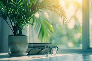 Flawless Image of Office Plant and Glasses in Sunlight