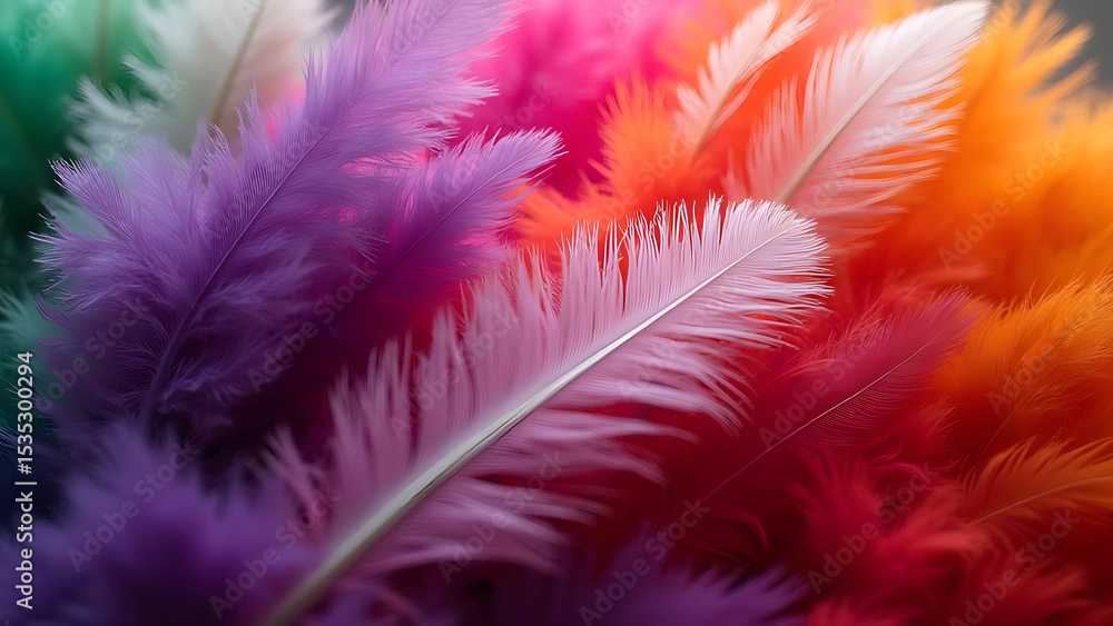 Poster A vibrant and colorful display of feathers creating a texture rich composition