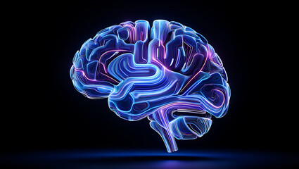 Futuristic Brain Illustration with Vibrant Neon Lights