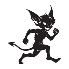 Mysterious Imp Dark Silhouette, Hiding Among the Shadows and Waiting - imp silhouette - imp vector - silhouette of imp - Imp illustration
