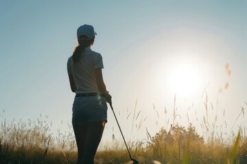 A Woman is Standing on a Golf Course and Holding a Golf Club Prestigious Professional Sports