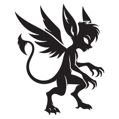 Iconic Imp Fearsome Small Creature Concept Graphic, with a Hunched Back and Ready to Attack - imp silhouette - imp vector - silhouette of imp
