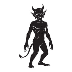Fototapeta premium Ancient Imp Legendary Little Demon Form Vector, Showing Its Rough Skin and Long, Pointed Tail - imp silhouette - imp vector - silhouette of imp - Imp illustration 
