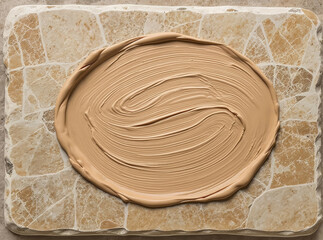 Textured smear of clay mask on stone slab, spa-like abstract flat lay

