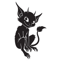 Eerie Dark Imp Small Devil Shape Illustration, Standing Still and Threatening - imp silhouette - imp vector - silhouette of imp
