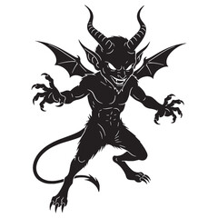 Terrifying Shadowy Imp Tiny Devil Creature Graphic Vector, Showing its Pointed Ears and Tail - imp silhouette - imp vector - silhouette of imp
