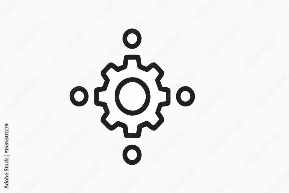 Poster simple icon of a gear with connected nodes representing collaboration networking or system integrati