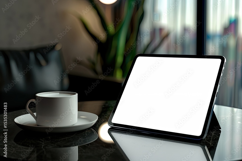 Poster flawless visual of blank digital tablet screen on a table