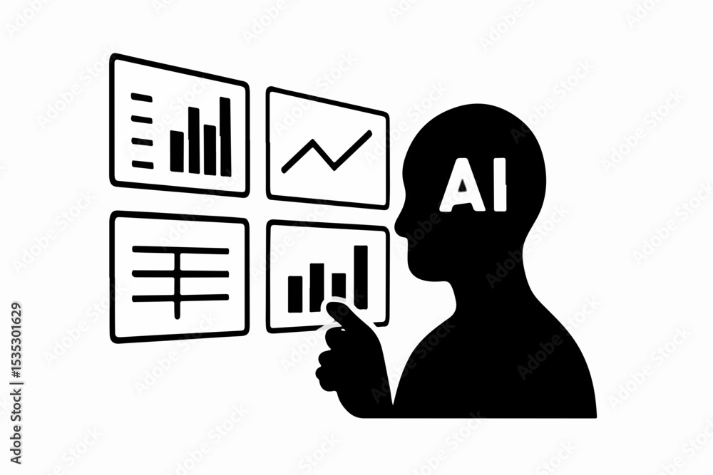 Poster artificial intelligence analyzing data a silhouette of a person with the letters ai inside their hea