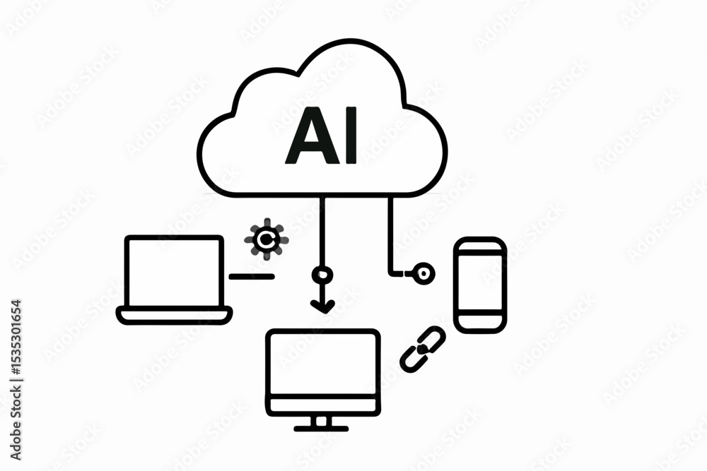 Poster artificial intelligence cloud network connecting devices a modern technology concept depicting data 