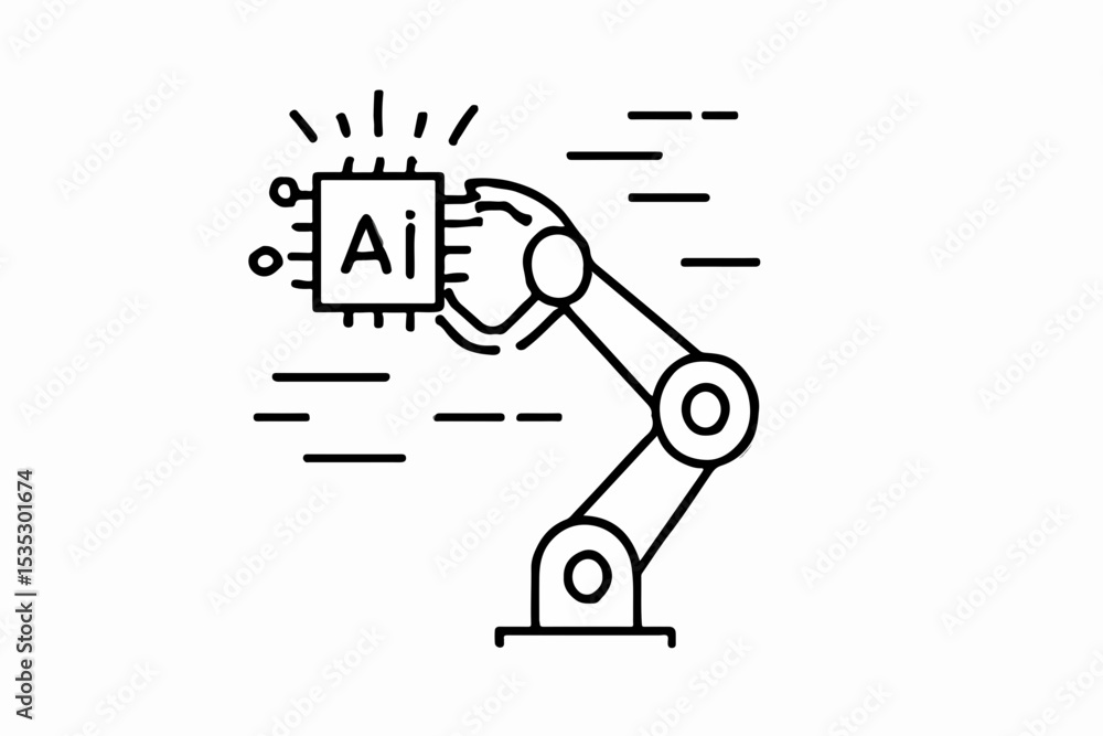 Poster robotic arm manipulating an ai chip a conceptual illustration of artificial intelligence and automat