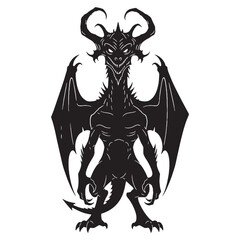 Eerie Dark Jabberwocky Ugly and Gross Creature Shape Illustration, Standing Still and Threatening - jabberwocky silhouette - jabberwocky vector - silhouette of jabberwocky
