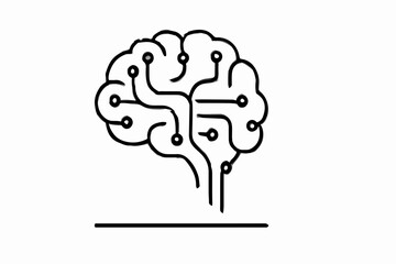 Stylized Brain with Circuit Connections A Visual Representation of Artificial Intelligence and Neural Networks in a Clean Minimalist Black and White Design on a White