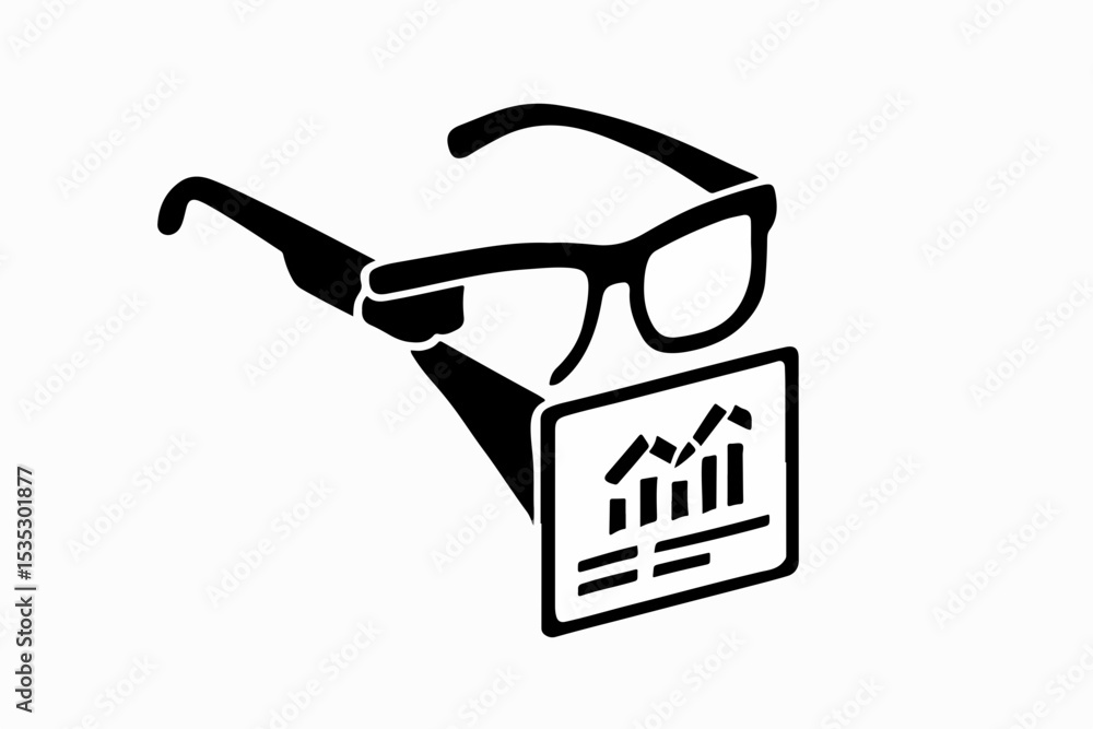 Poster augmented reality analytics a black and white icon depicting smart glasses displaying a data graph r