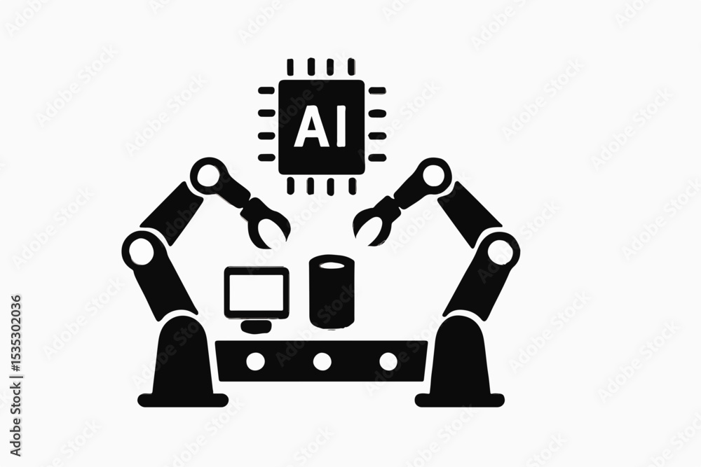 Poster artificial intelligence automation robotic arms assembling components under the guidance of an ai ch