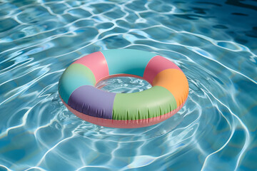 Bright Inflatable Ring Floating in Clear Swimming Pool for Summer Relaxation and Fun