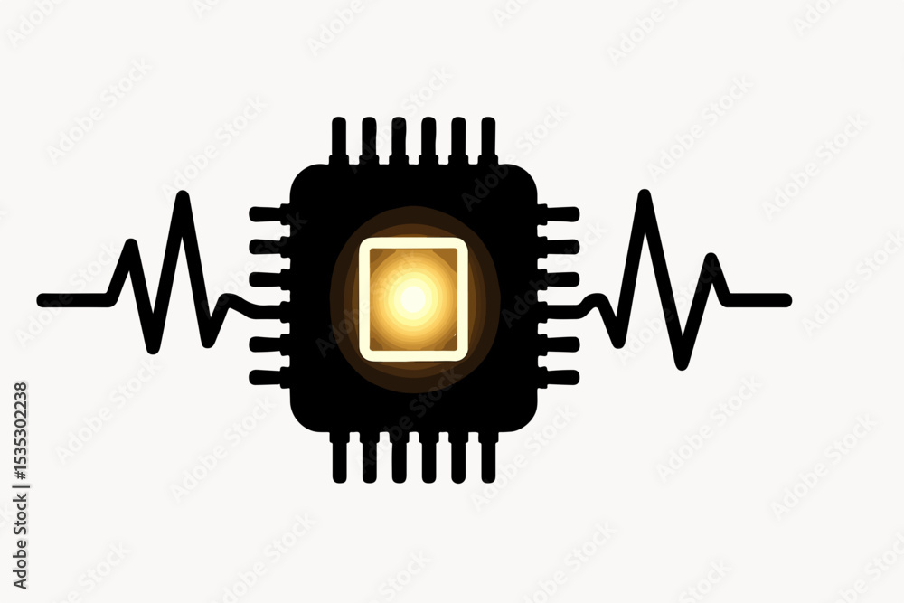 Poster abstract representation of a computer processor with vital signs symbolizing technology s pulse and 
