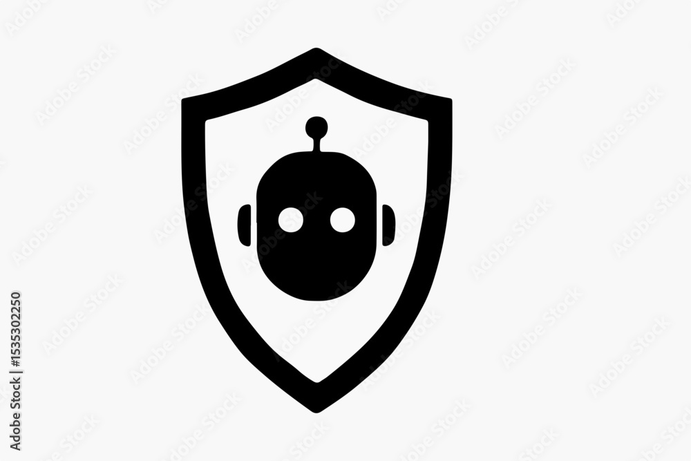 Poster robot security shield a symbol of ai protection and defense against cyber threats with a minimalist 
