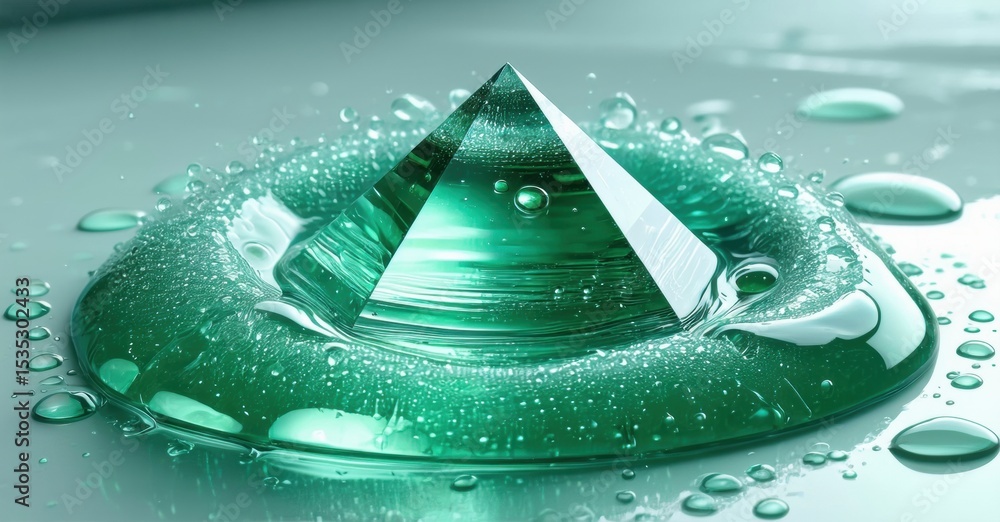 Aufkleber emerald pyramid submerged. water splashes radiate outward, creating dynamic visual effect. smooth te