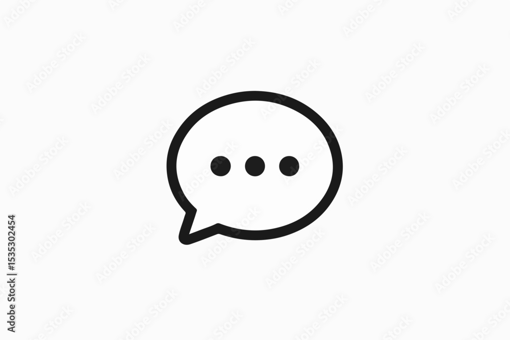 Poster simple black and white chat bubble icon with three dots representing a message conversation or notif