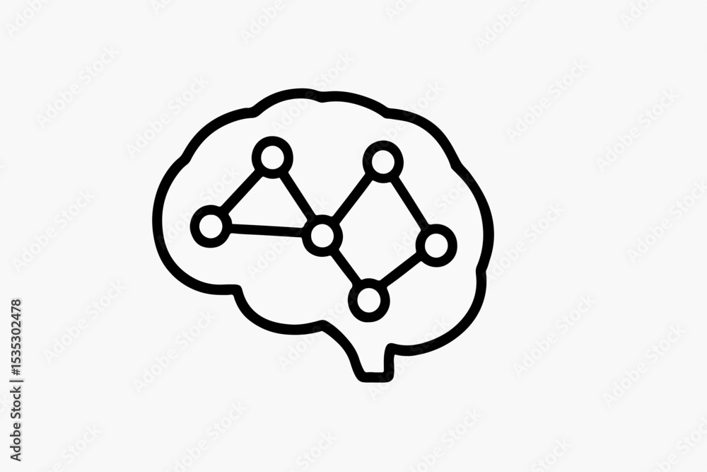 Poster conceptual brain network graphic a stylized brain outline containing a network of connected nodes re
