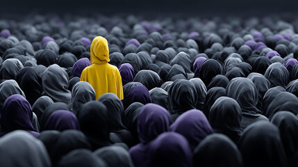 Obraz premium Individual Standing Out Among a Crowd in Contrasting Attire