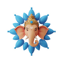 Serene Ganesha Surrounded by Blue Lotus Petals