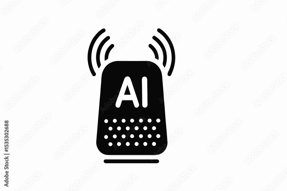 Poster black and white ai speaker icon with wireless signal representing artificial intelligence technology