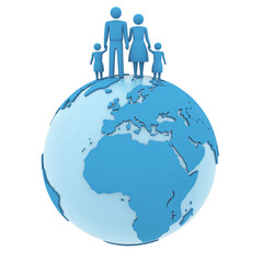 Family Togetherness on a Blue Globe Illustration