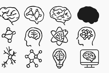 A Collection of Brain and Science Related Icons Exploring the Mind Innovation and Scientific Concepts in a Minimalist Black and White Design on a Clean