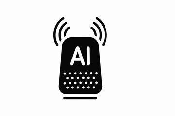 Black and White AI Speaker Icon with Wireless Signal Representing Artificial Intelligence Technology and Smart Home Devices Isolated on a White Background with a Clean