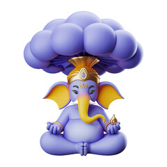 Cute Cartoon Ganesha Deity Meditating Under Mushroom Cloud
