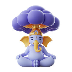 Cute Cartoon Ganesha Deity Meditating Under Mushroom Cloud