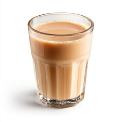 A glass milk tea filled with light brownish, white background