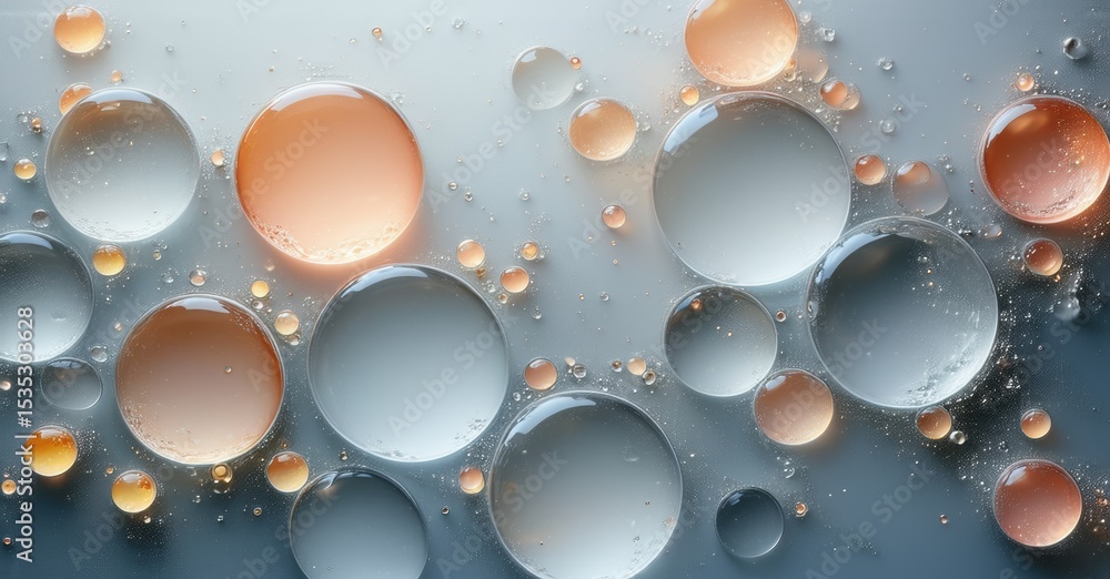Poster abstract bubbles, varying sizes, colors. soft lighting creates gentle visual texture. fluidity, move