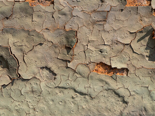 Close-up of cracked paint and rusty metal surface. Weathered industrial texture perfect for...