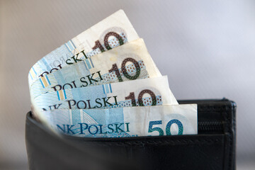 Money, banknote in wallet, Polish zloty.
