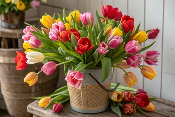 Obraz premium tulips in a bucket