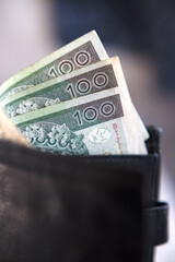 Money, banknote in wallet, Polish zloty.
