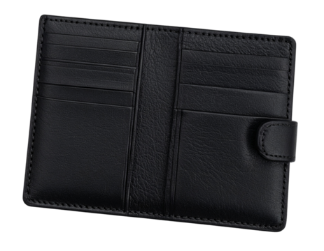Minimalist Black Leather Card Holder with Multiple Slots, Transparent PNG