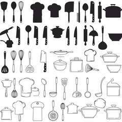 Kitchen tool. Cutlery vector icons set
