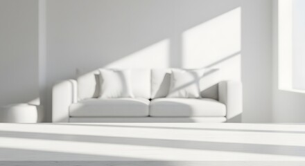 Fototapeta premium Minimalist White Interior with Couch and Table, Photograph