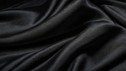 Fototapeta premium Luxurious Black Satin Fabric Texture Elegant Draped Background
